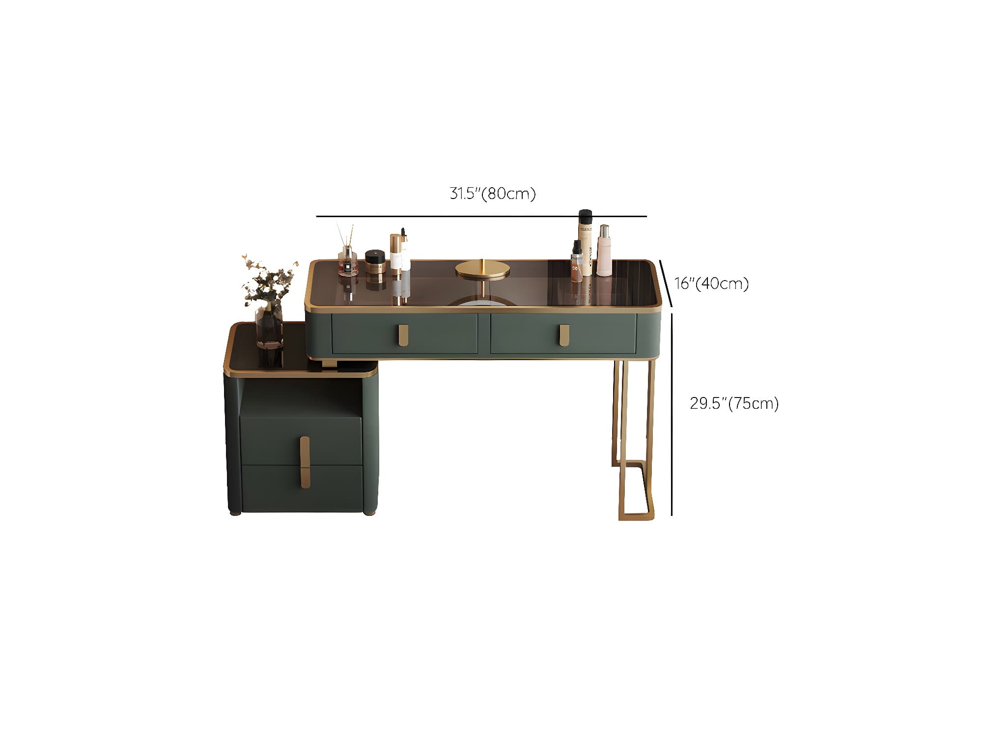 Glass Top Dressing Table Solid Wood Green Make-up Vanity with Drawers thumbnail 21
