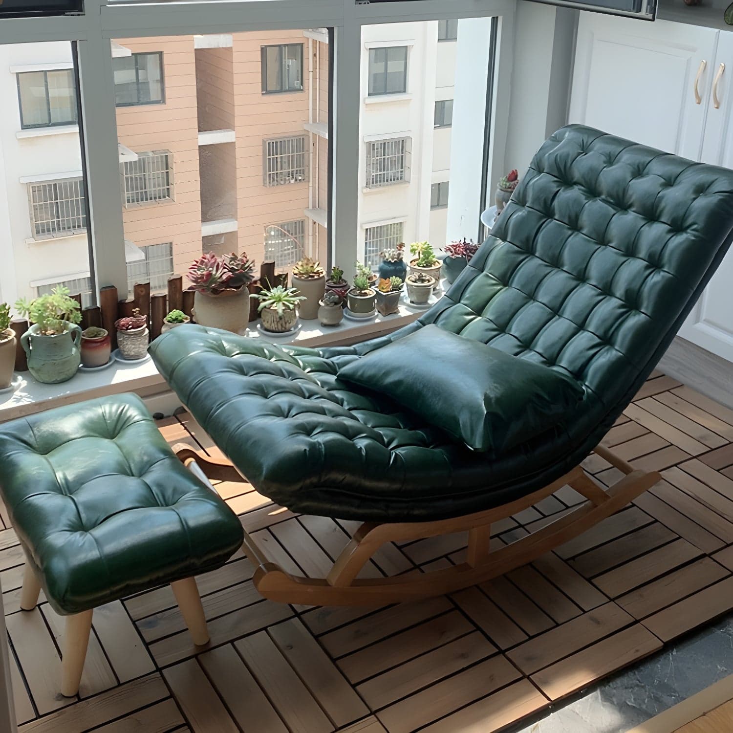 Indoor Leisure Chaise Chair Modern Wooden Upholstered Rocking Chair thumbnail 3