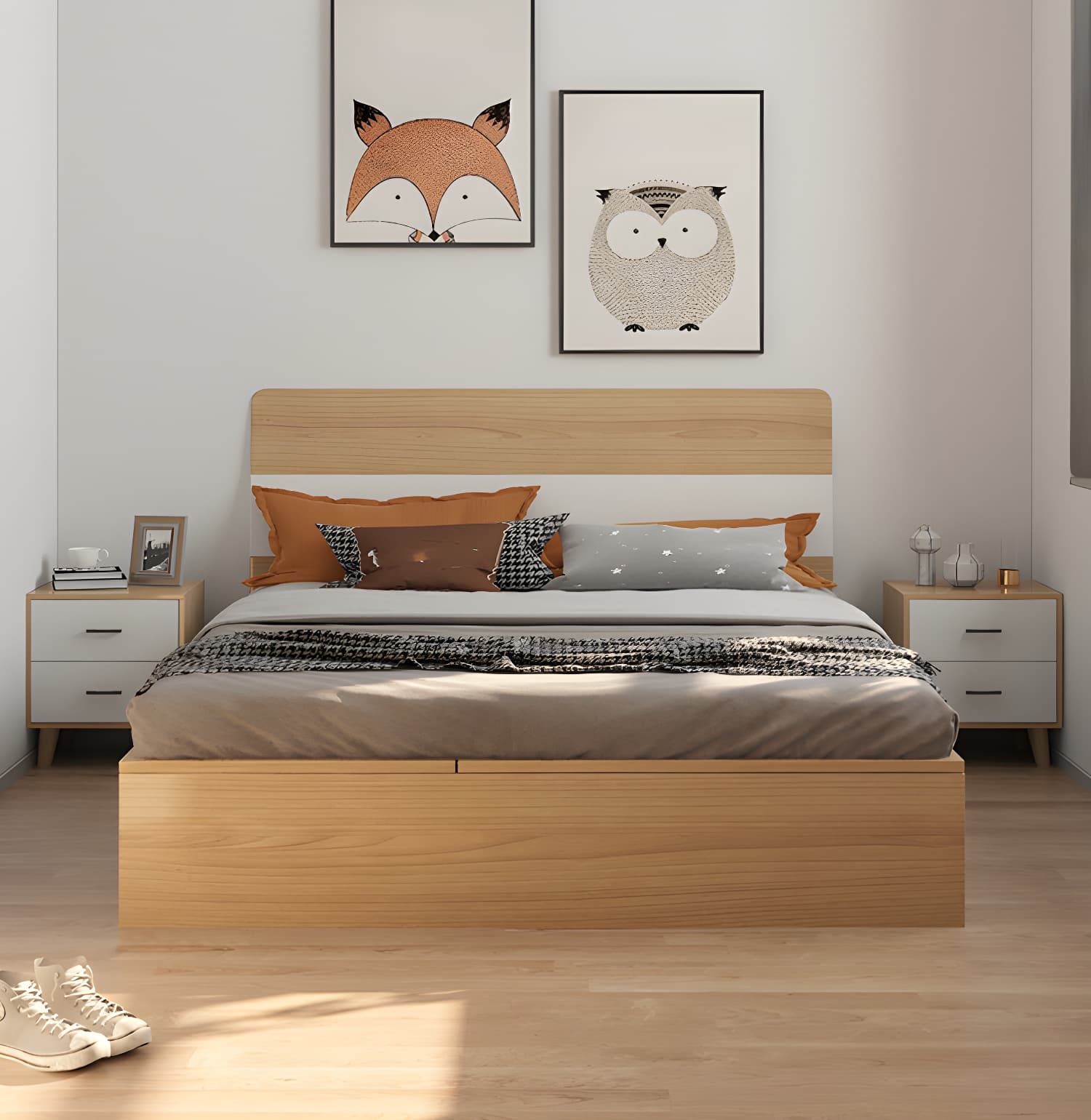 Contemporary Natural Wood Mattress Included Lift Up Storage Bed Frame thumbnail 2