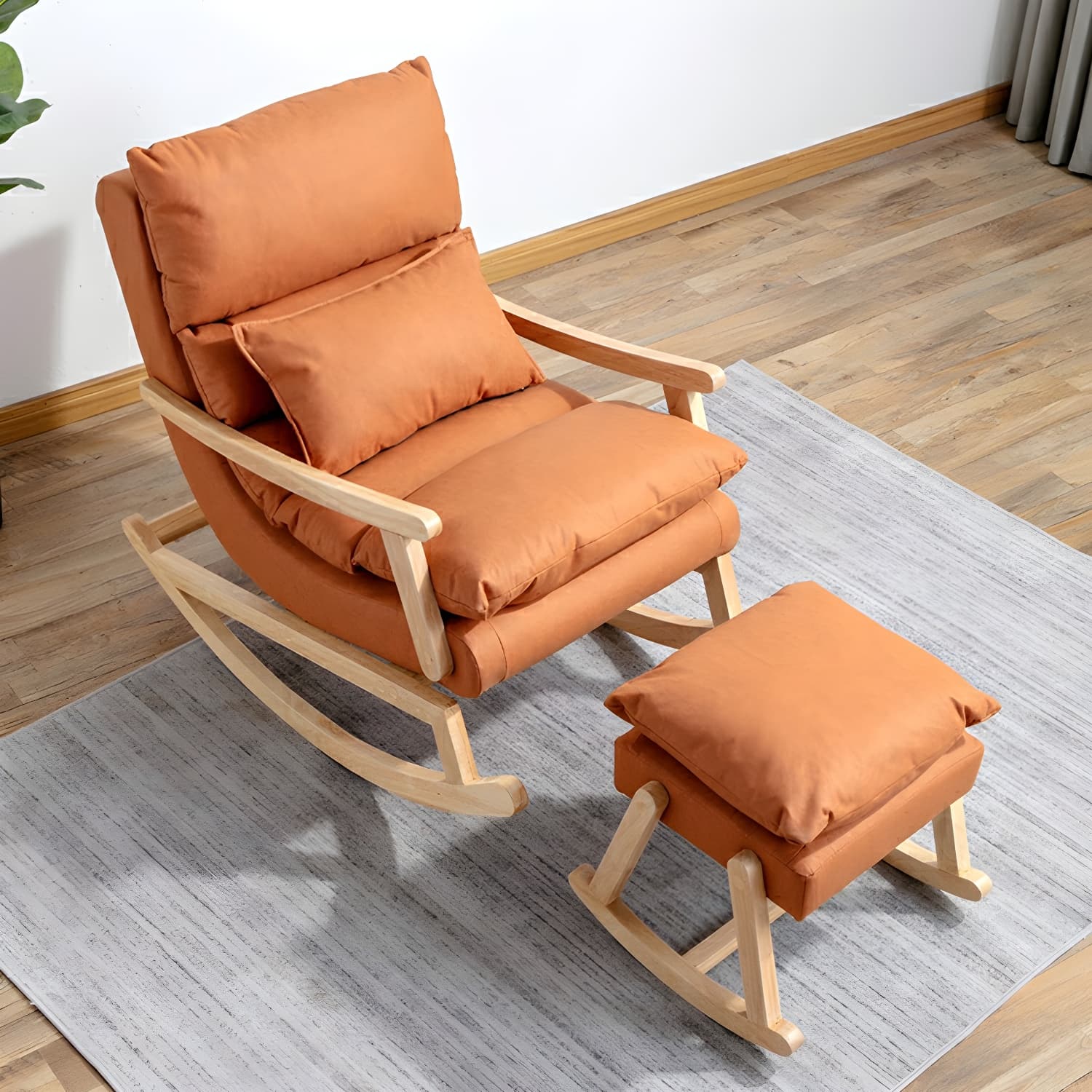 Modern Upholstered Rocking Chair with Track Arms and Ottoman for Stylish Interior Design thumbnail 10