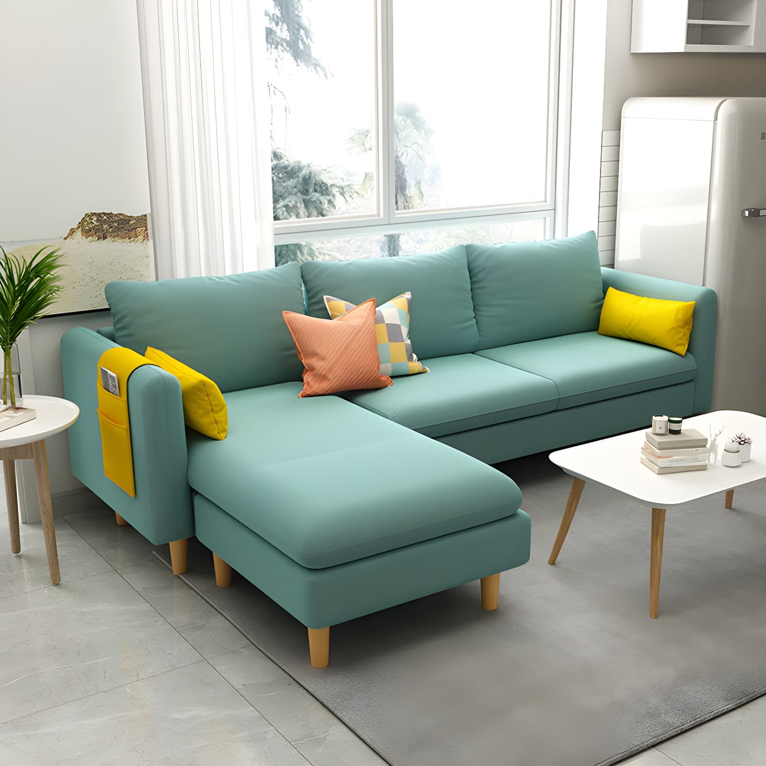Modern Wooden Frame L-Shaped Sectional Sofa Chaise in Small Size with Storage Included thumbnail 14