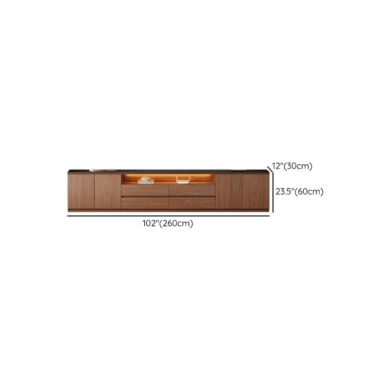Brown TV Stand with Uncovered Storage, Shelf, 4-Drawer, 2 Cabinets/4 Cabinets, Cable Management & Light thumbnail 10