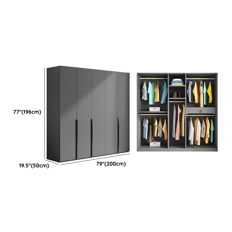 Contemporary Grey Wood Storage Wardrobe with Clothing Rod and Black Handles thumbnail 14