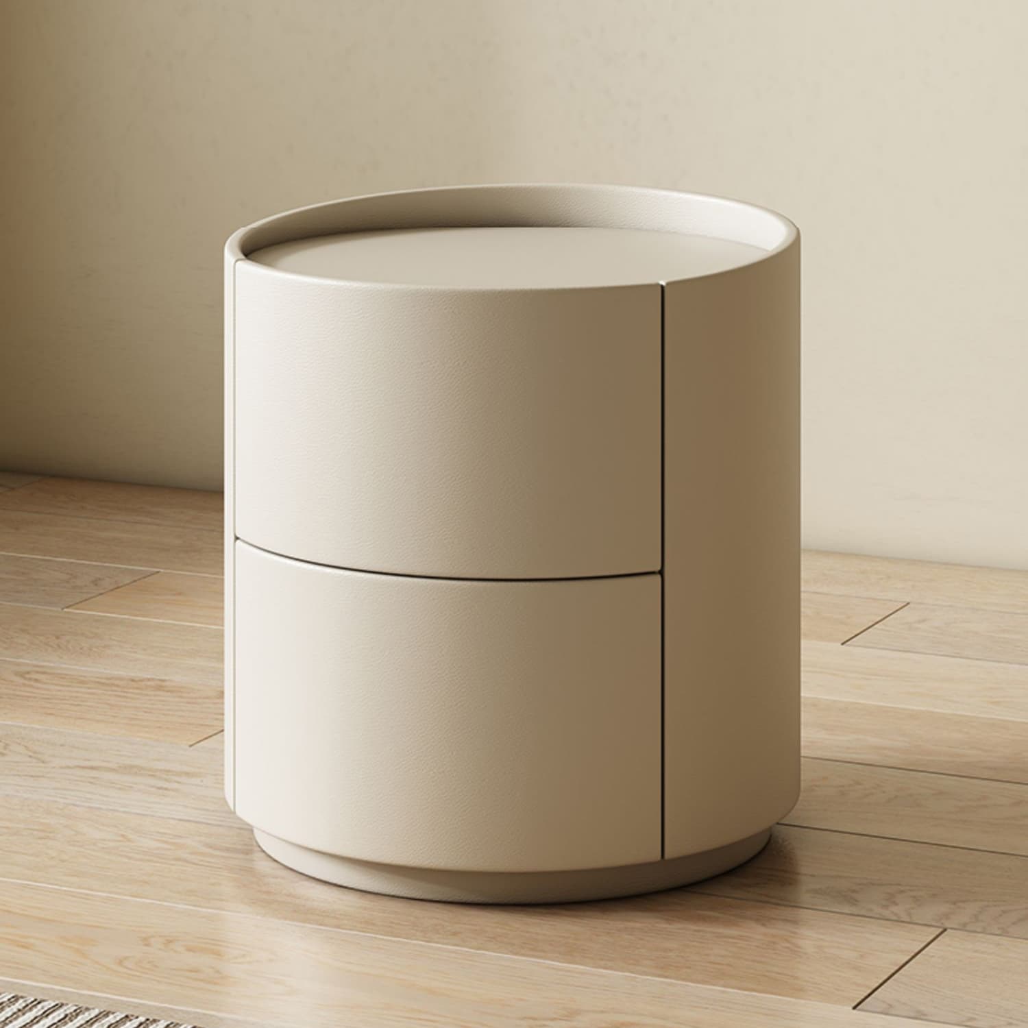 Modern Faux Leather Nightstand with 2 Drawers in Light Wood Tone thumbnail 15
