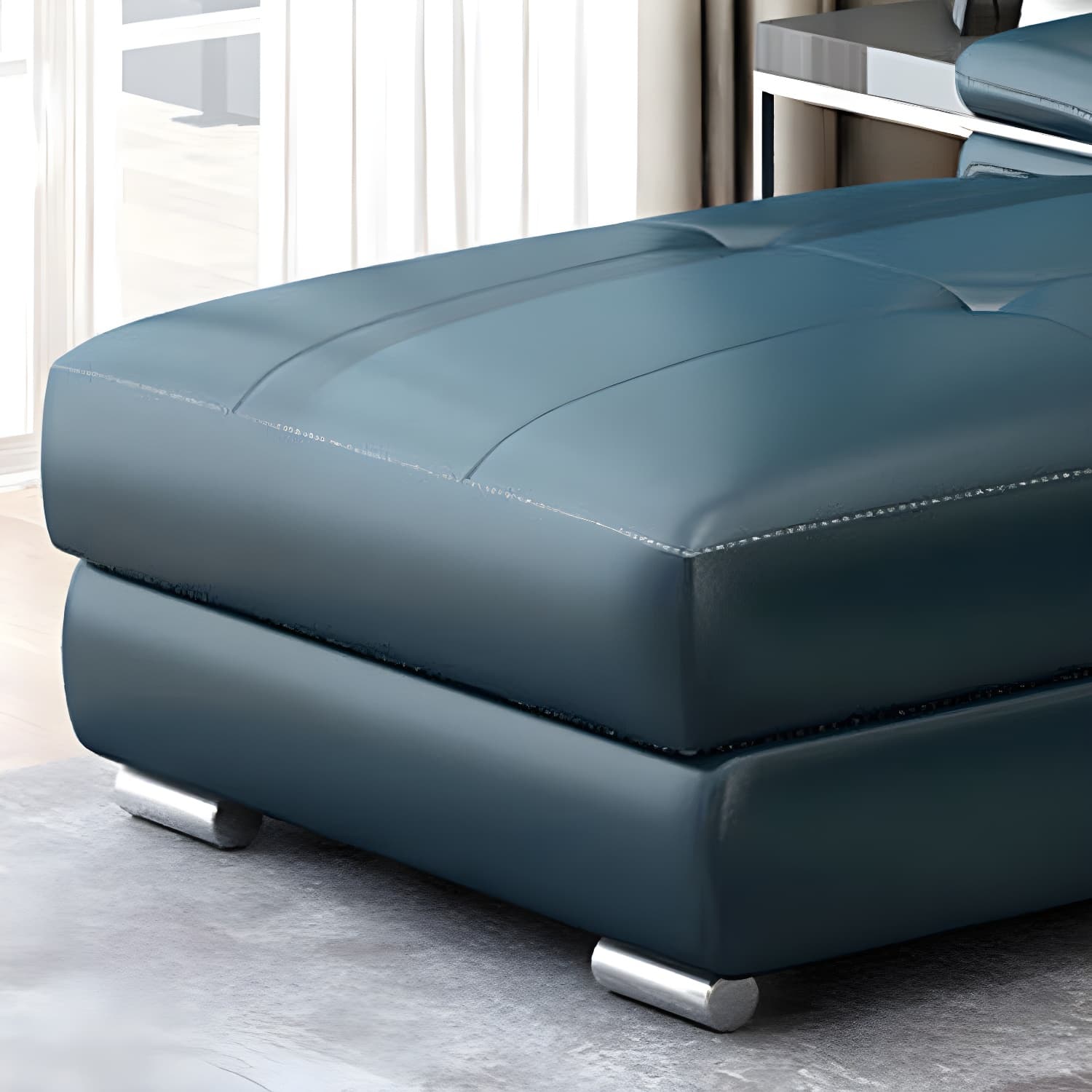 Genuine Leather Sectional 34.65"High Pillow Top Arm Sofa with Storage, Blue thumbnail 10