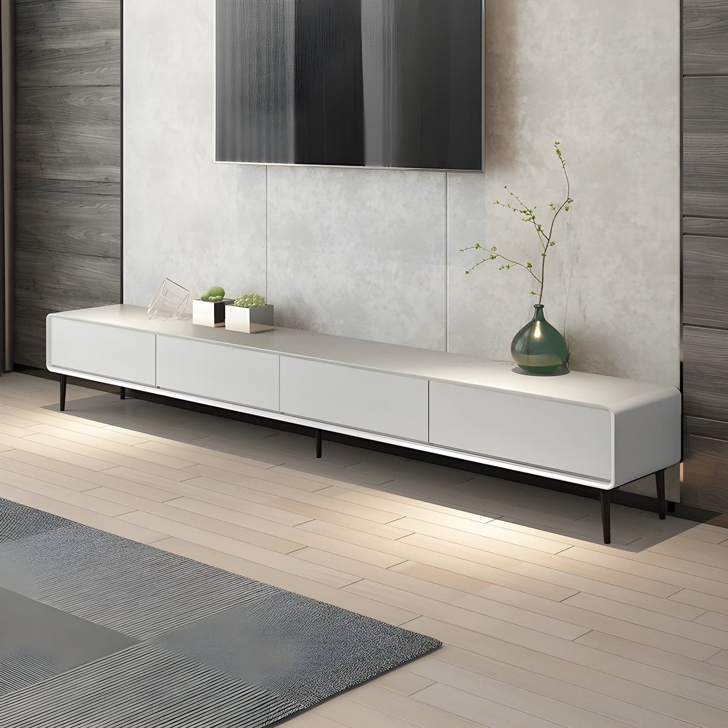 Modern Wooden Long and Low TV Stand with 4 Drawers, No Assembly Required, Dark Tone thumbnail 10