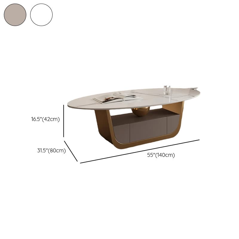 Glamorous Oblong Stone Coffee Table with Abstract Base, Scratch-proof and Drawer for Small Spaces thumbnail 17