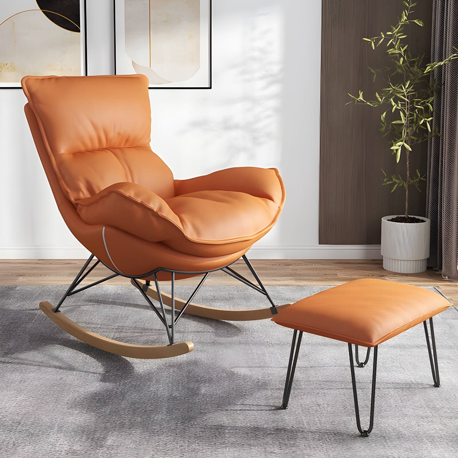 Contemporary Rocking Chair Cotton Upholstered Tufted Wing Chair Back Baby Rocking Chair thumbnail 7