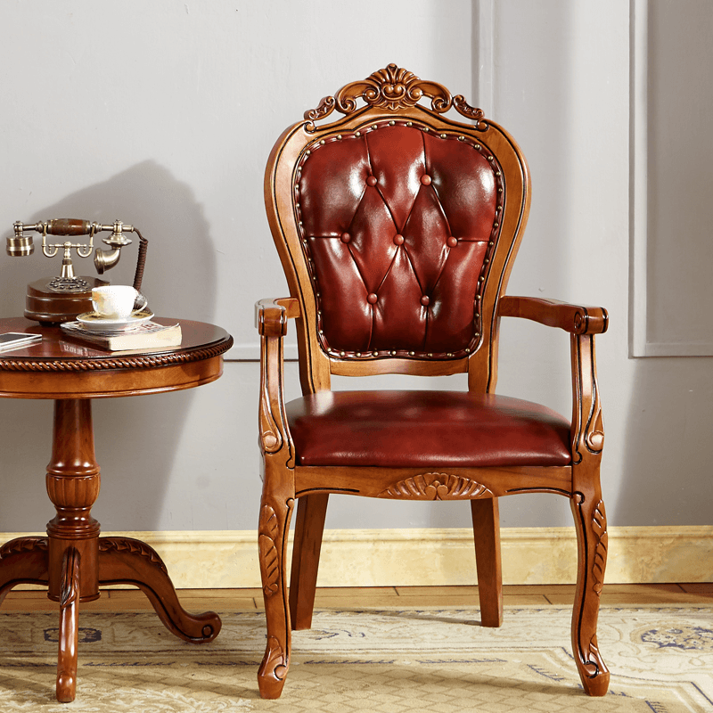 Steady Bordered Leather Upholstered Side Chair/Arm Chair with Wooden Legs and Nailhead Embellishment for Dinette in a Nordic Style thumbnail 3