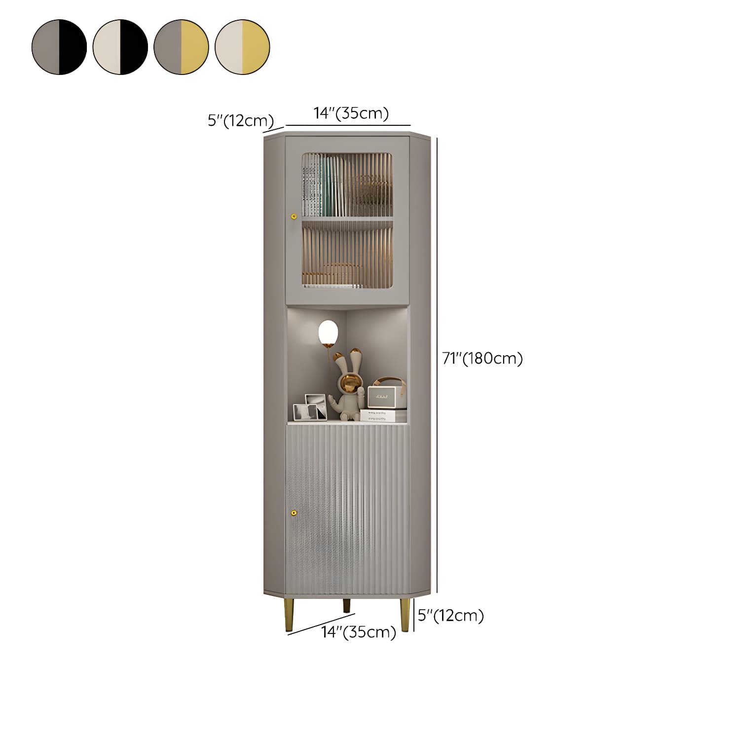 White Corner Modern Accent Cabinet with Stone Countertop, Glass Doors, and Cabinet Included thumbnail 15