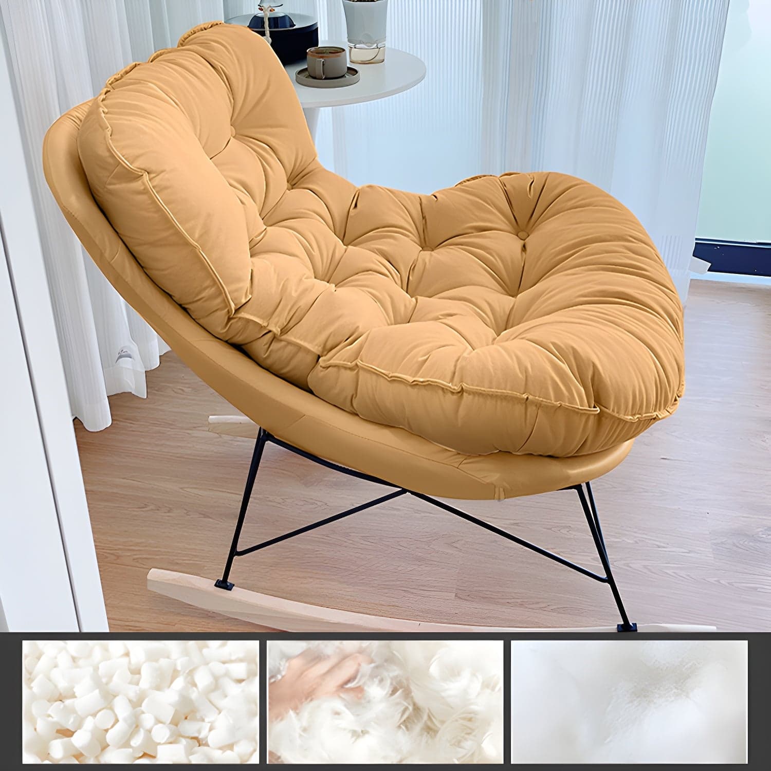 Modern Tufted Upholstered Rocking Chair with Natural Wood Legs thumbnail 10