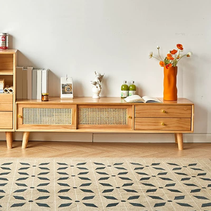 Modern TV Stand with Wood Material & Low Height Featuring Drawers thumbnail 4