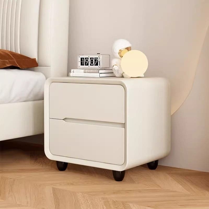 Organic Modern 2 Tiers Nightstand With Drawer Organization Featuring Pleather Countertop thumbnail 11
