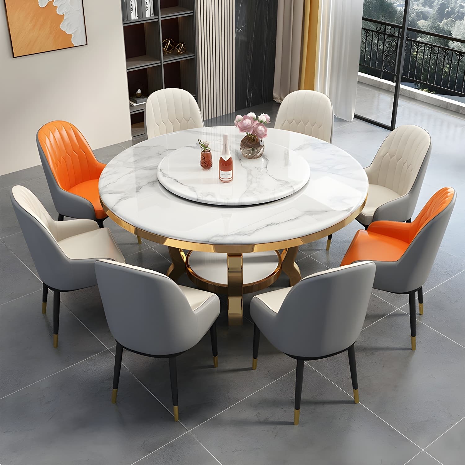 Kitchen 1/7/9/11 Pcs Dining Set with Round Dinette Table and Leather Chairs thumbnail 4