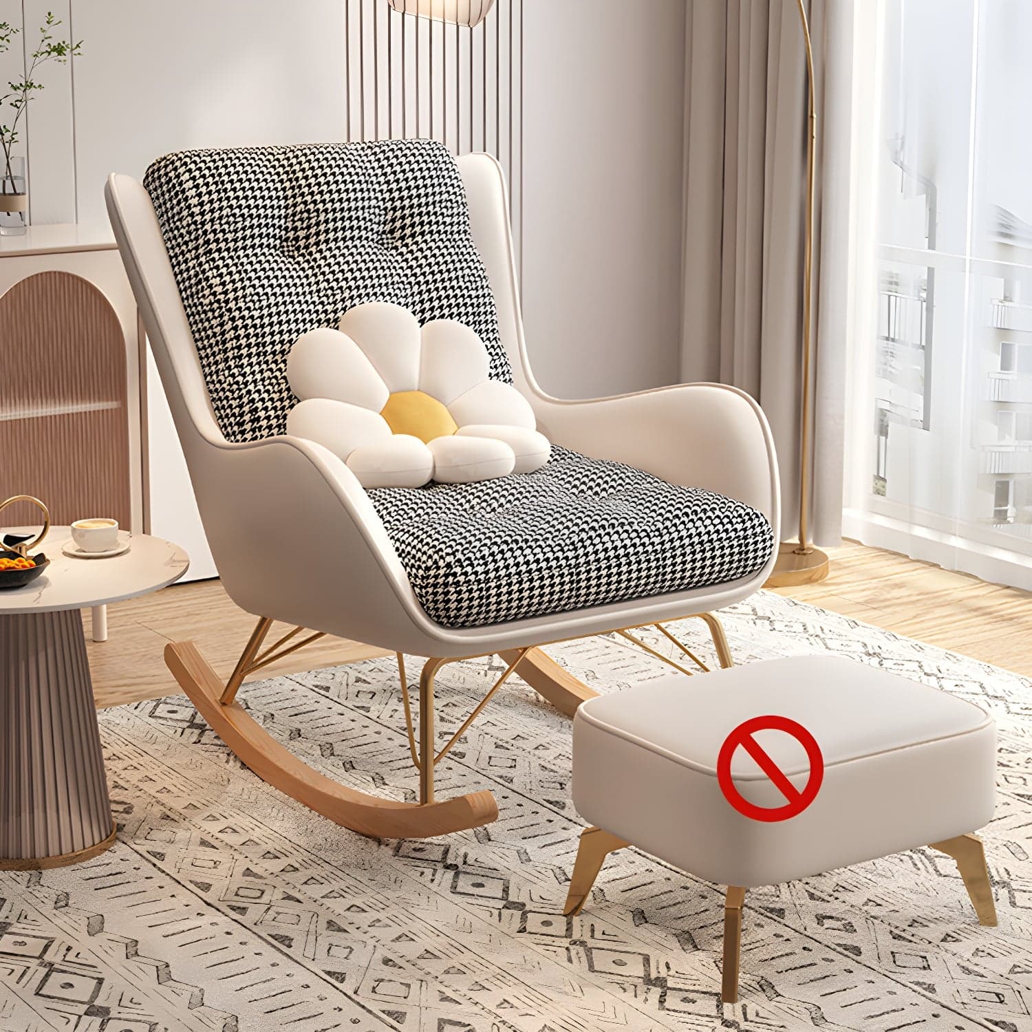 Contemporary Rocking Chair Fabric Upholstered Tufted Wing Chair Back Indoor Rocking Chair thumbnail 1