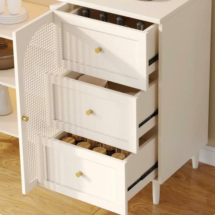 White Modern Sideboard Credenza with Cabinets and Reserve Installation Holes, Full Assembly Required thumbnail 13