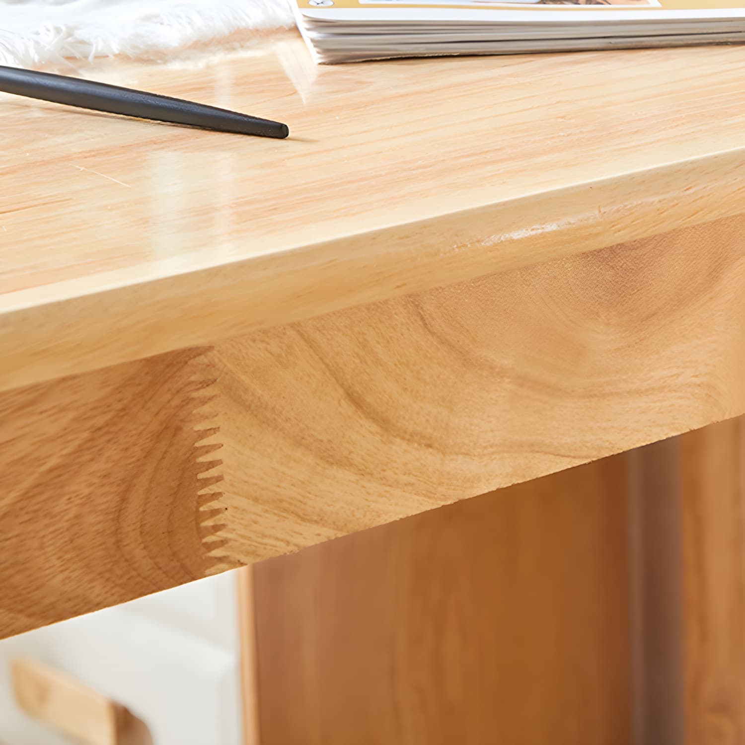 Elegant Scandinavian Natural Oak Wood Dining Table - Slim Legs, Standard Height for Kitchen & Dining thumbnail 6
