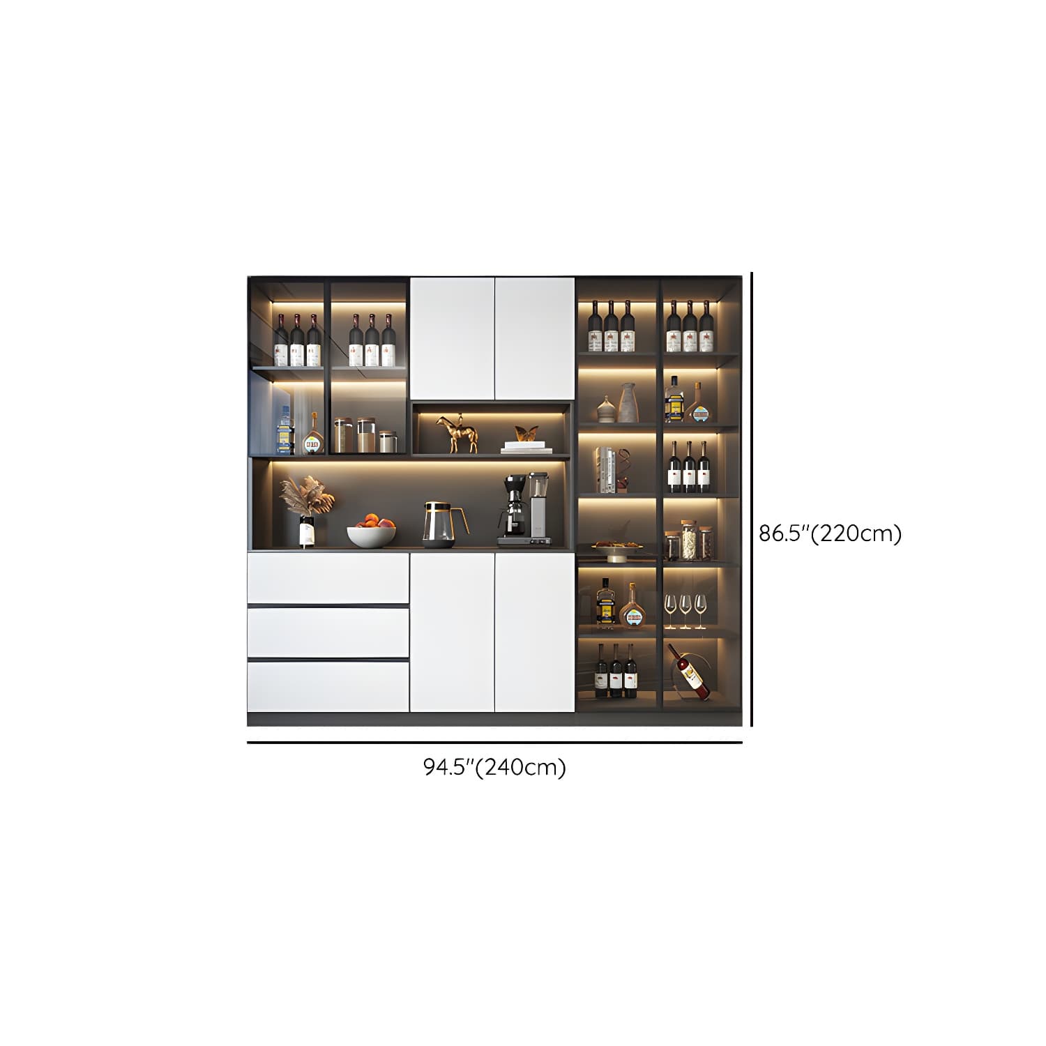 Modern Glass Adjustable Shelving Doors Wood Sideboard Cabinet with Cabinets and Drawers thumbnail 12