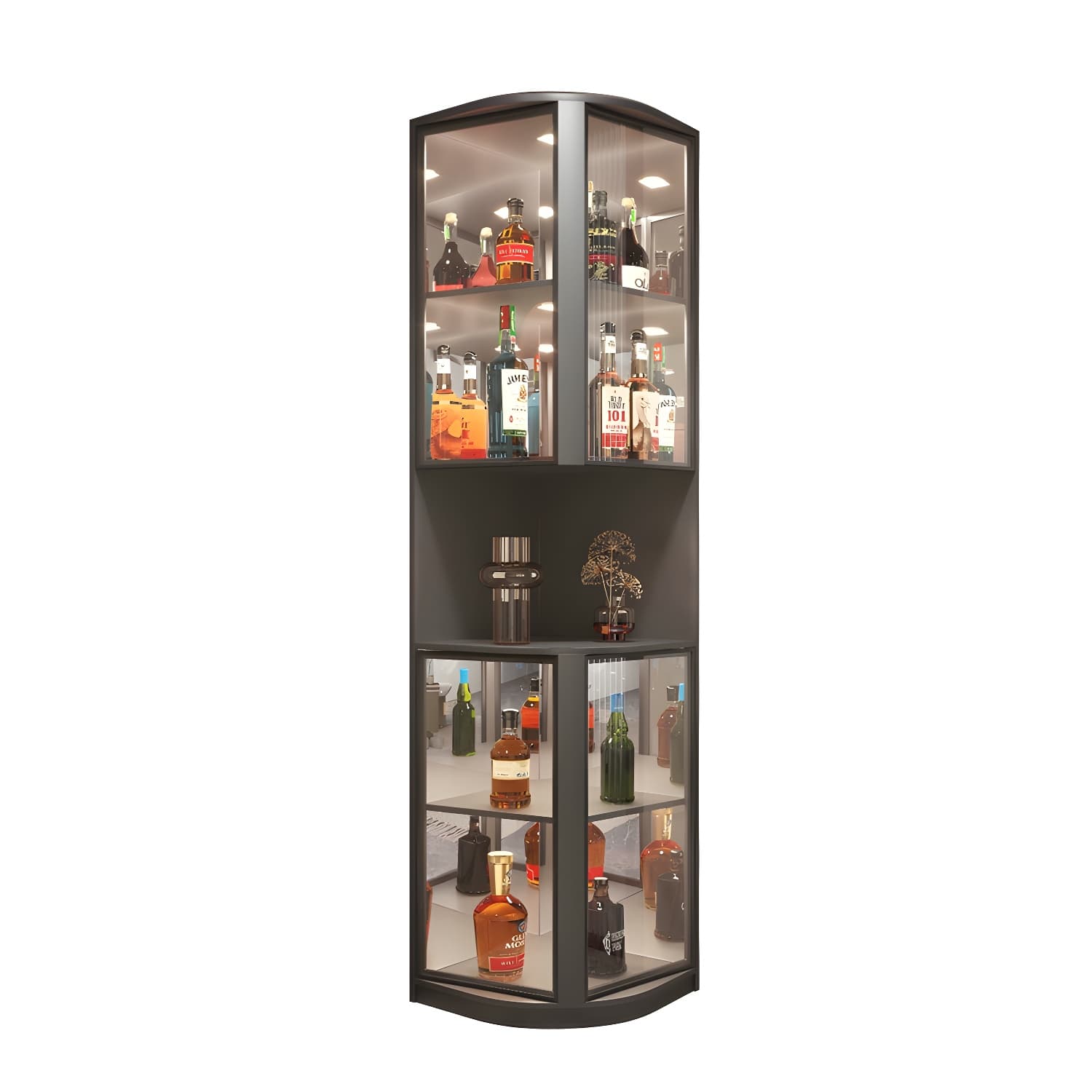 Modern Gray Corner Accent Cabinet with Glass Doors and 2 Shelves thumbnail 6