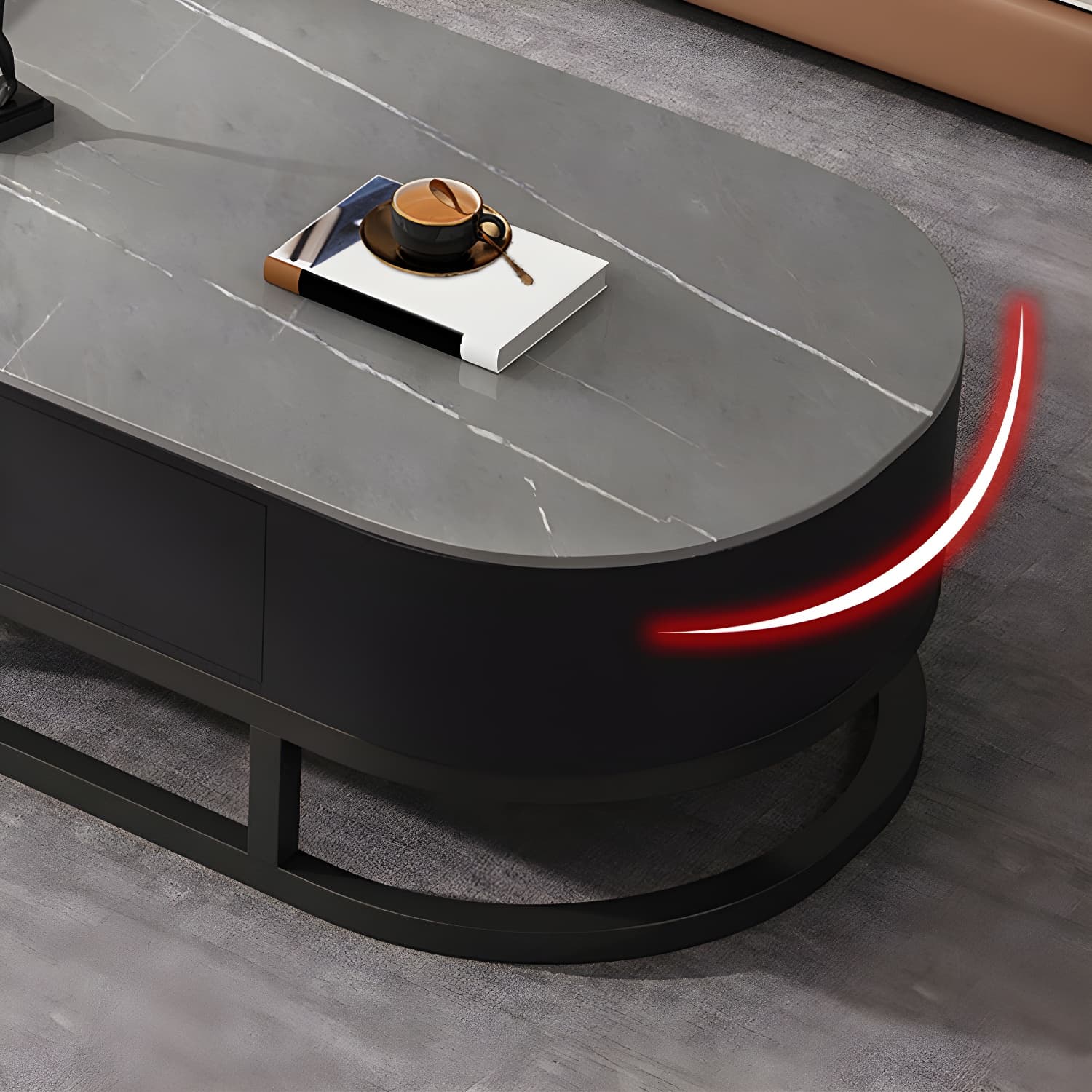 Slate Coffee Table Oval Nesting Coffee Table Set with Metal Legs thumbnail 12