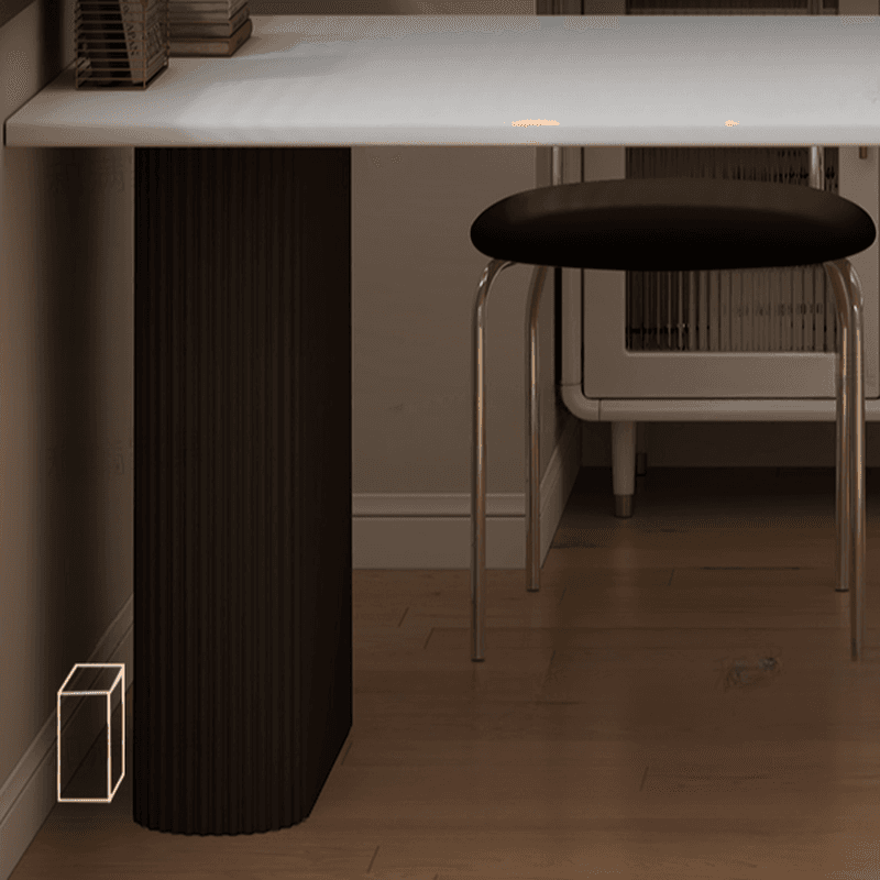 Minimalist Dining Table Set with White Slate Top and Two-sided Pedestal Base, Featuring a Fixed Table thumbnail 12