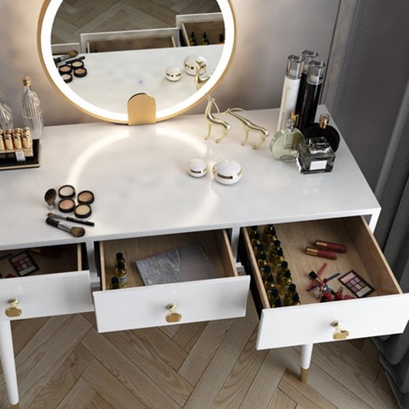 Modish Standard/Small Makeup Vanity with Solid+Engineered Wood Table Top and 3/2 Drawers thumbnail 8
