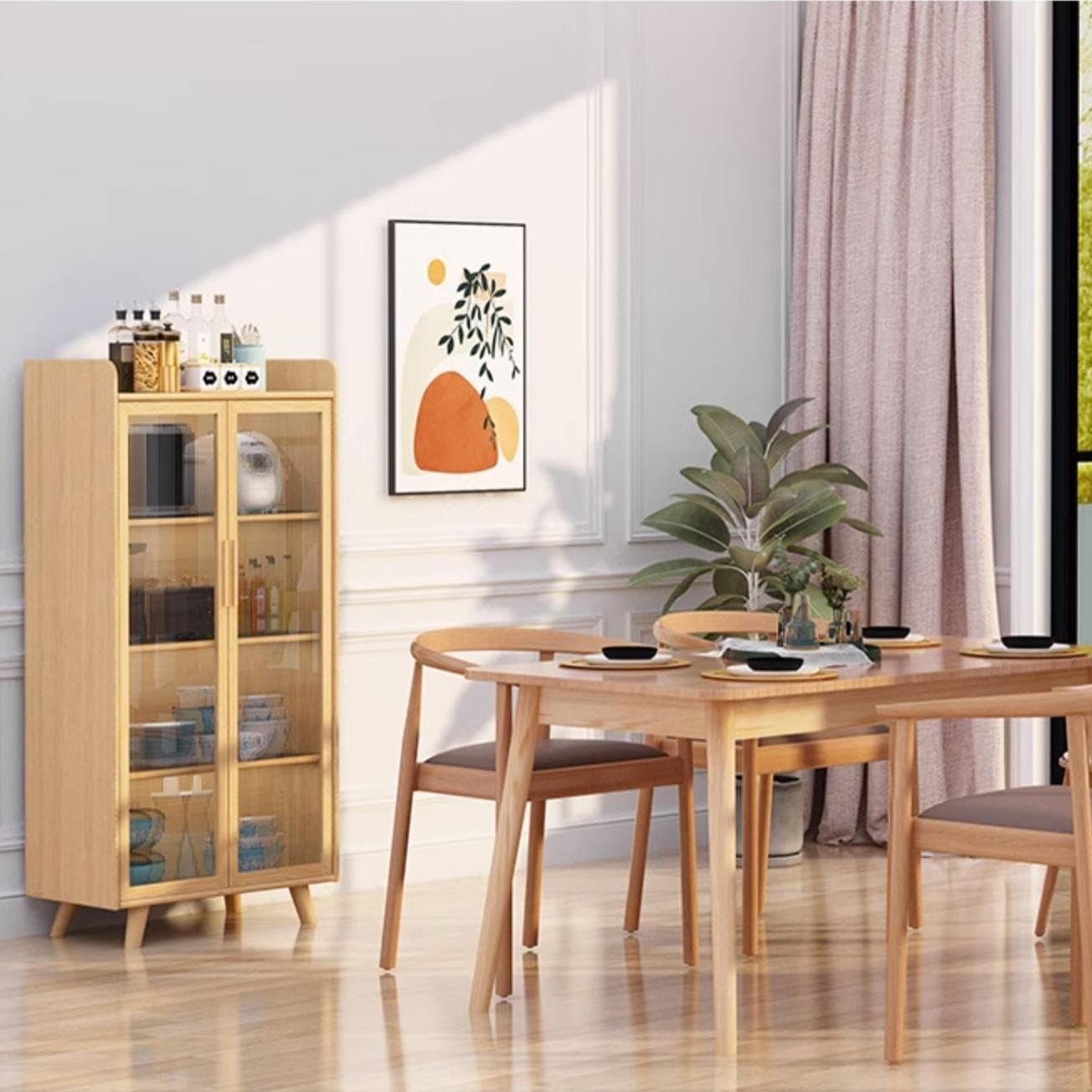 Scandinavian Style Narrow Wood Cabinet 40 cm Buffet & Sideboard Without Drawers Server thumbnail 8