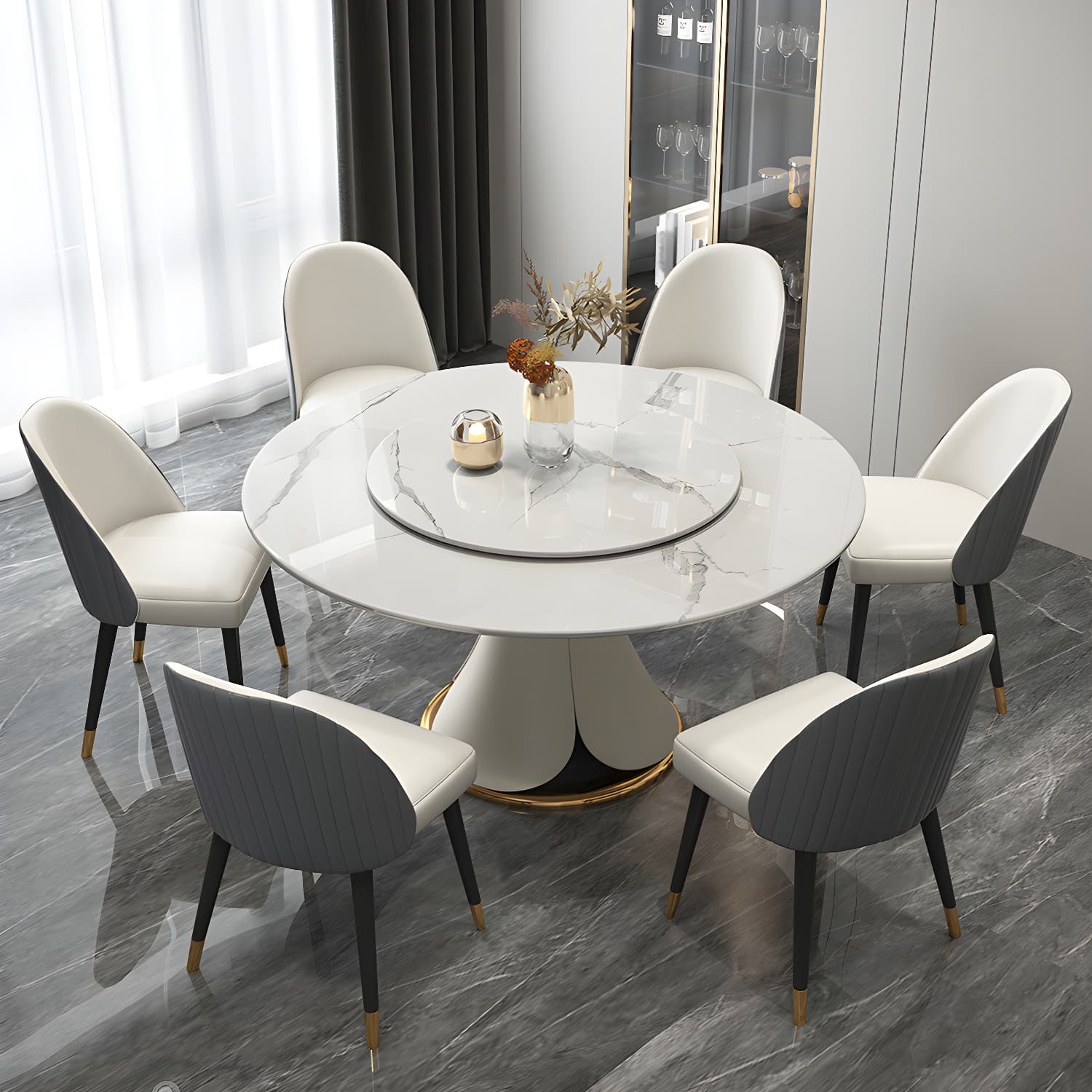 Modern Style 1/4/5/7/9 Pieces Dining Sintered Stone Dining Table Set with Metal Legs thumbnail 1