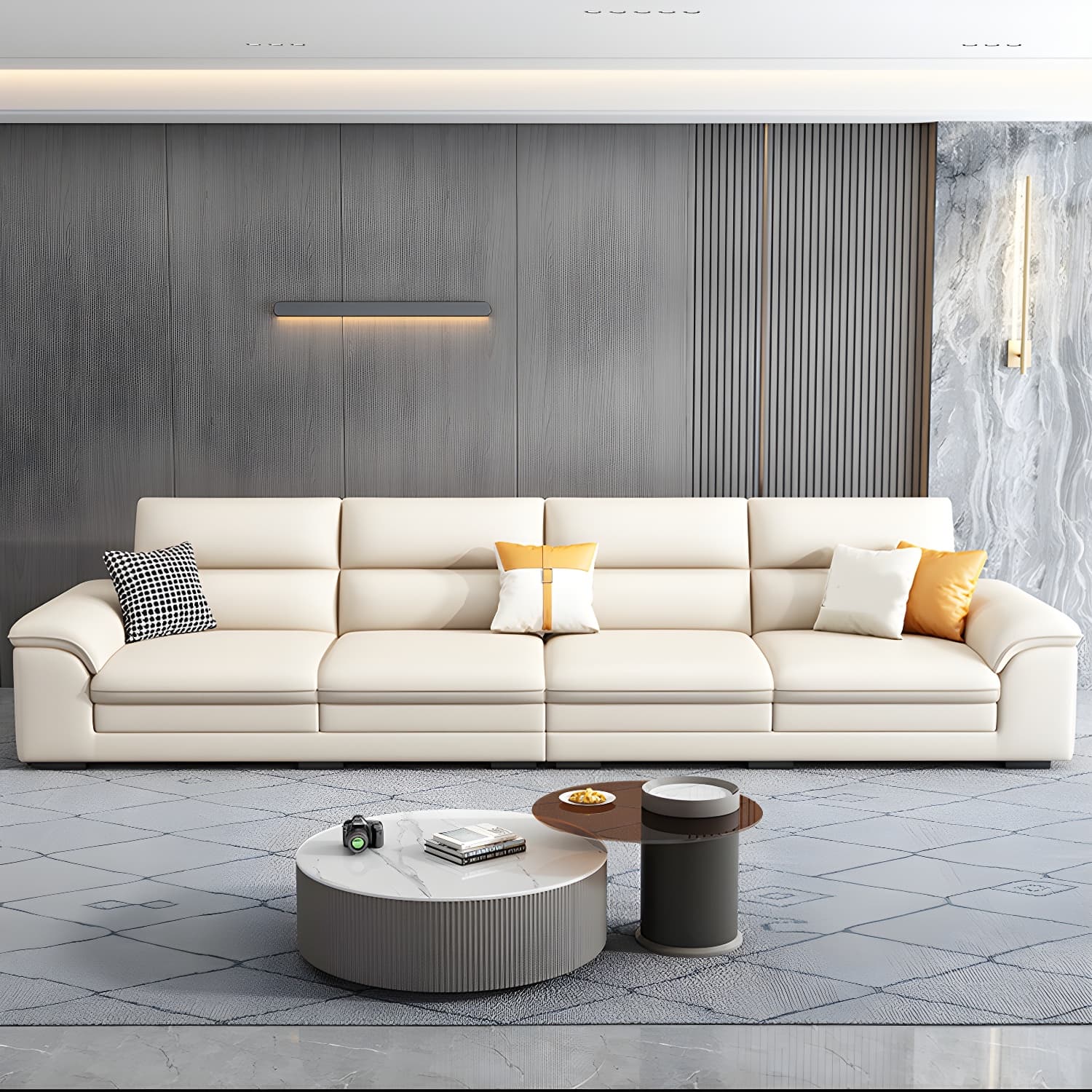 Modern Beige Stationary Sectional Sofa in Scratching Cloth with Wood Frame and Pillow Top Arms thumbnail 3