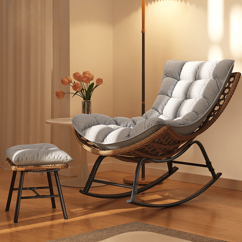 2 Piece Set/1 Piece Set Cushioned Rocking Chair with Ottoman in Resin with Rear in a Modern Simple Style thumbnail 11