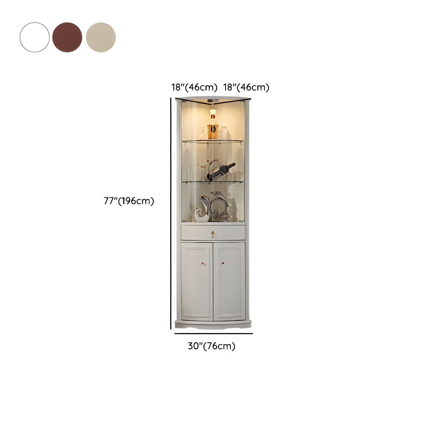 Corner Mid-Century Modern Accent Cabinet with Wood Countertop, Glass Doors, and Drawers Included thumbnail 17
