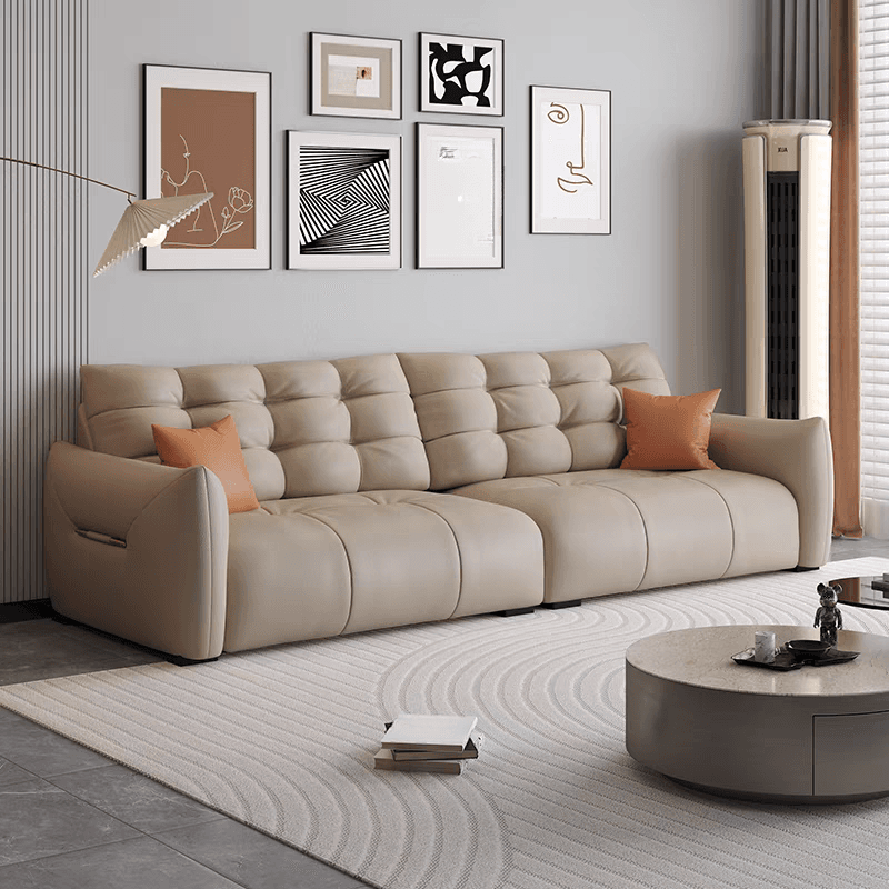 Tear Resistant Standard Sofa with Pu/Flannel Upholstery in Black/White/Light Green thumbnail 4
