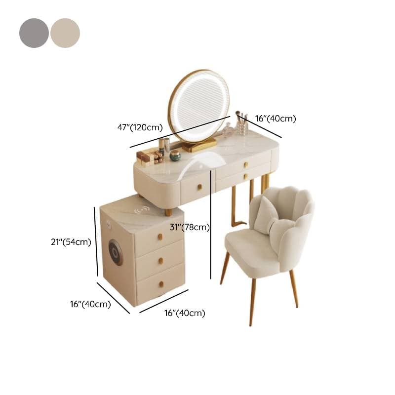 White/Gray/Beige Standard Alloy Vanity Set with LED Mirror, Chair & 6 Drawers thumbnail 8