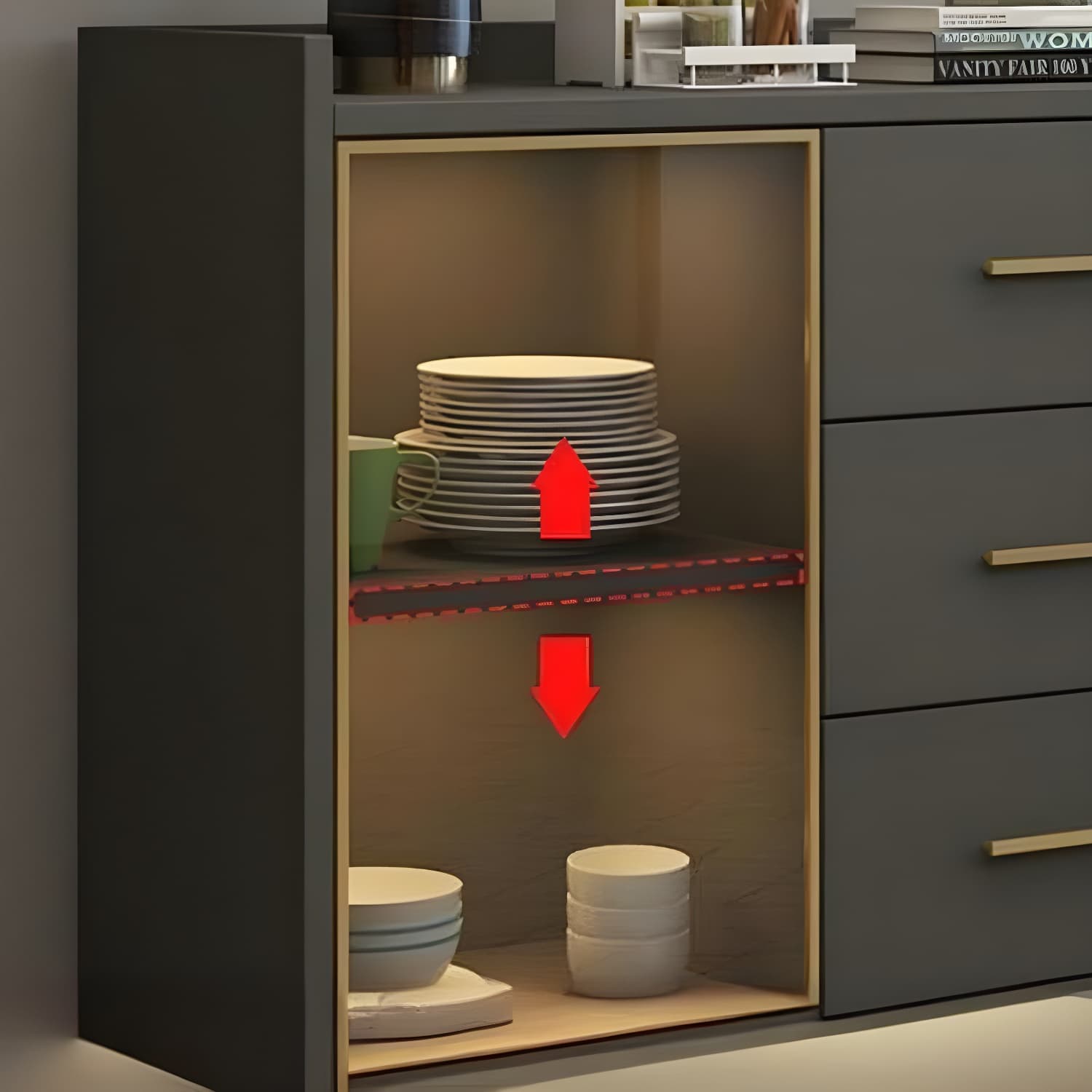 Glam Wood Sideboard with Glass Doors, Lighting Included, and Adjustable Shelves thumbnail 9
