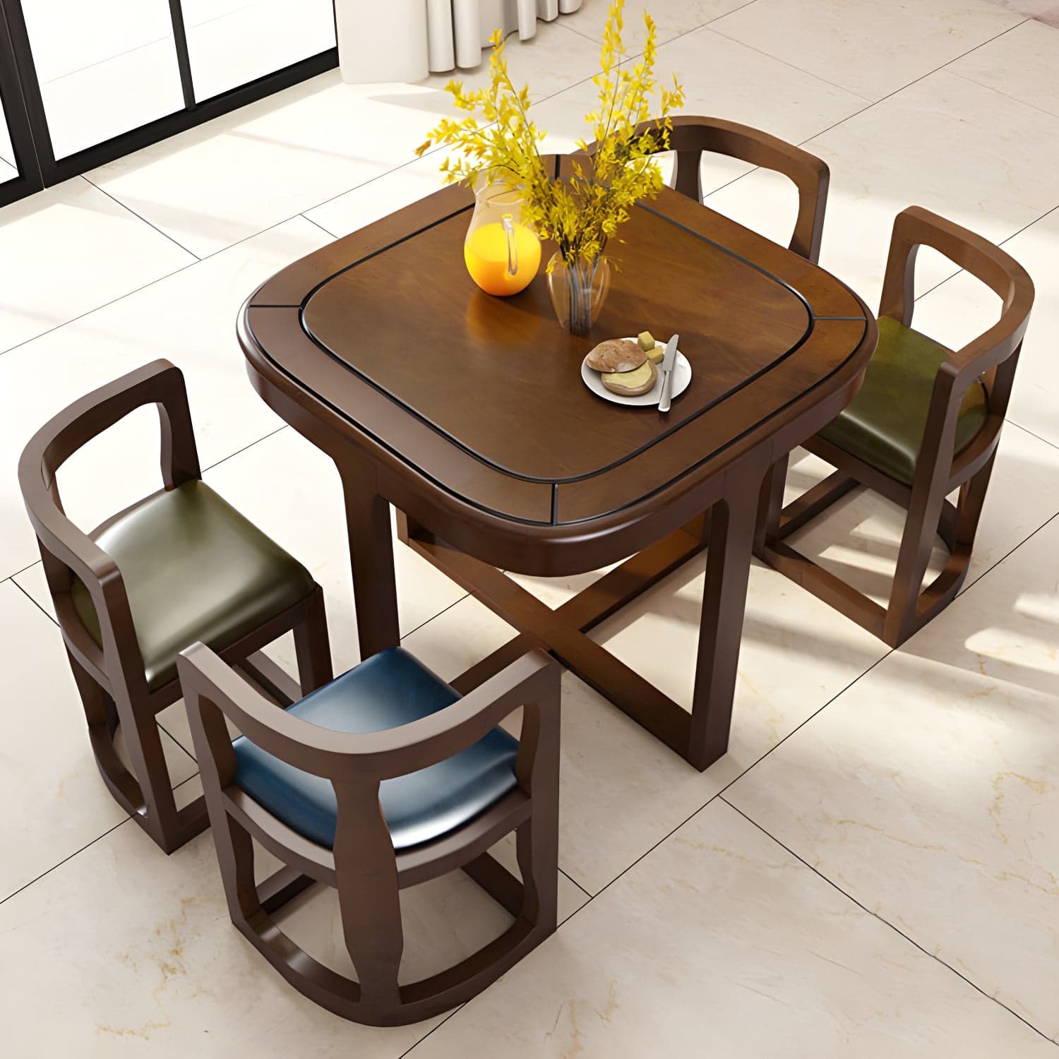 Modern Wood Dining Set in Medium Brown - Table and Chairs with Solid Wood Features thumbnail 2