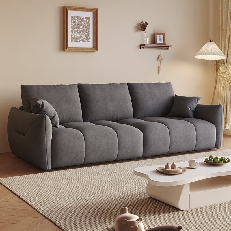 Modern Solid Color Scratch-defiant Standard Sofa in Light Gray/Emerald Green/Auburn, 3-seater with 2 Pillows thumbnail 7