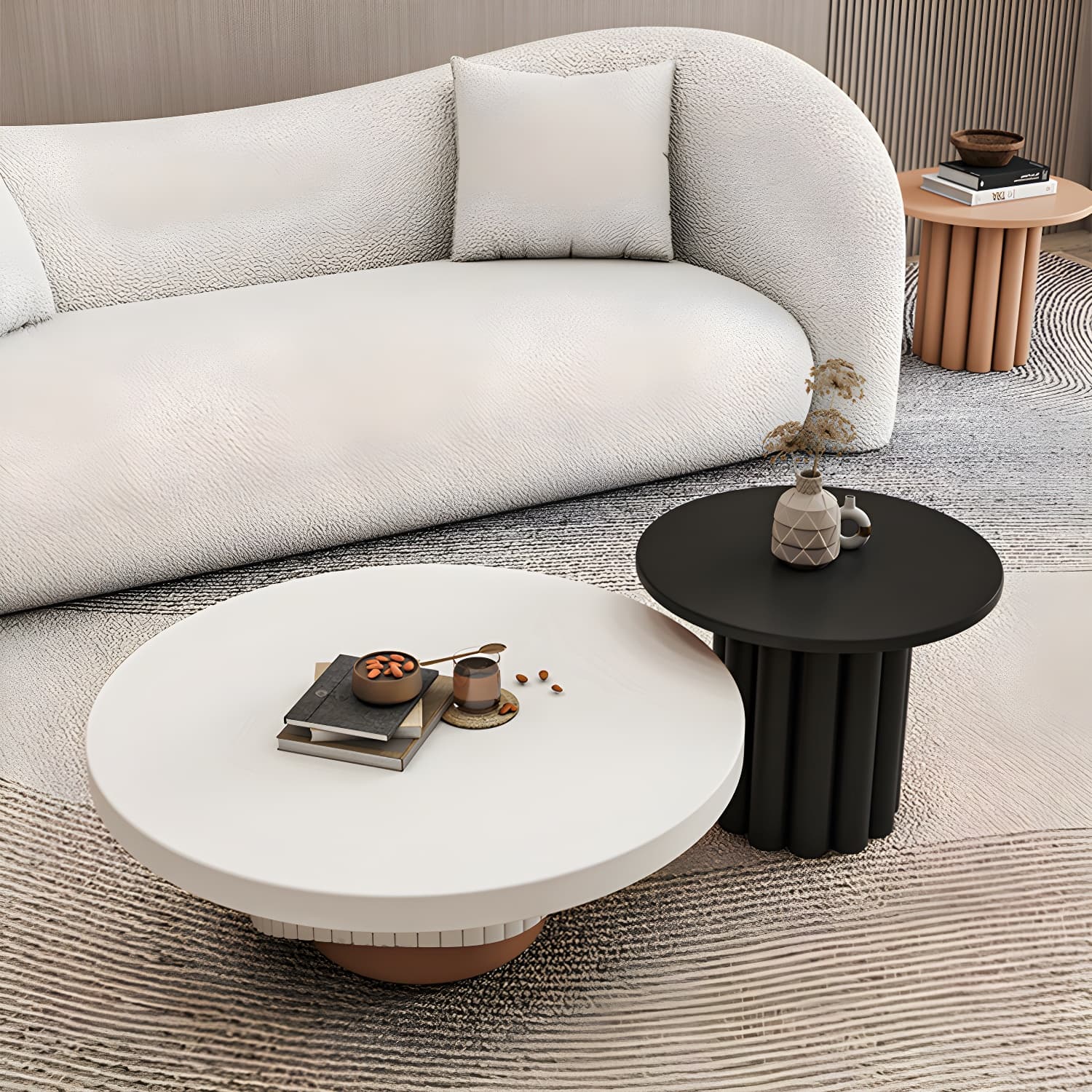 Pedestal Round Coffee Table Set Modern Minimalist Cocktail Table thumbnail 12