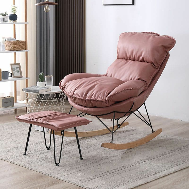 Stationary Rocker for Nursery Natural Wood Finish with Ottoman and Rear thumbnail 13