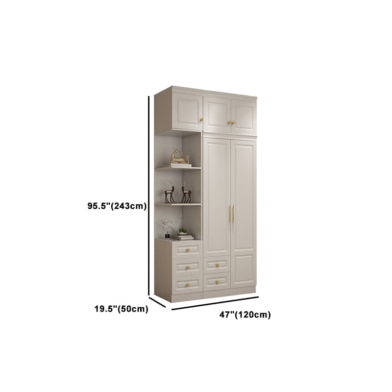 Art Deco Chalk Manufactured Wood Free Standing Interior Shelves Wardrobe with Soft Close Drawer and Hanging Rod thumbnail 27