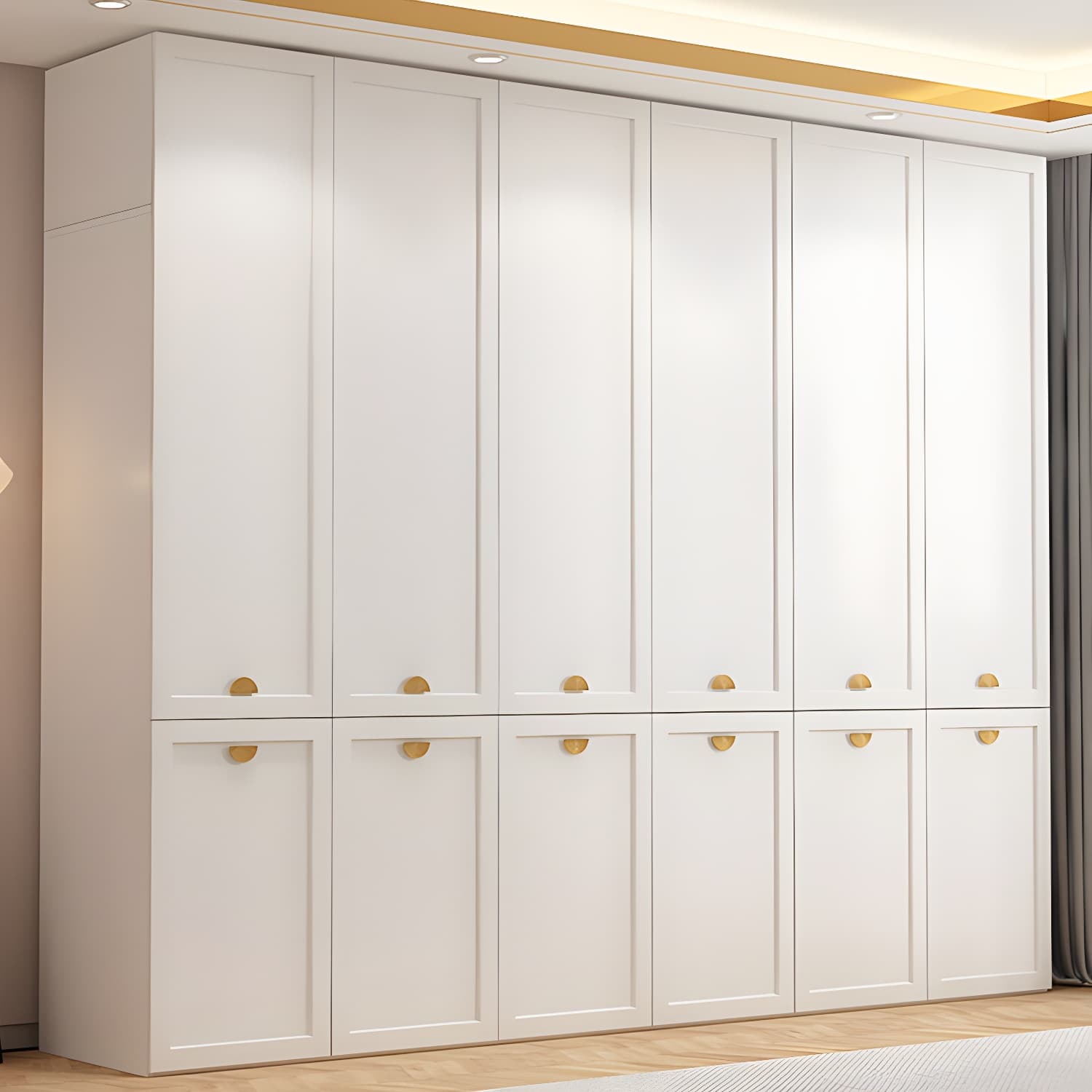 Modern Solid Color Shelves Hinged Doors Cloth Rod Included Cabinet in Beige thumbnail 14