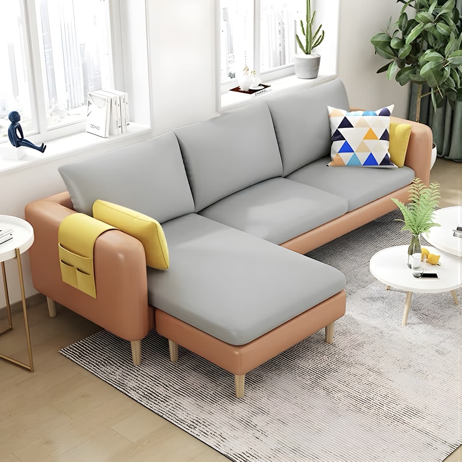 79.5" W L-Shaped Sectional Sofa with Square Arm and Bolster Pillows thumbnail 15