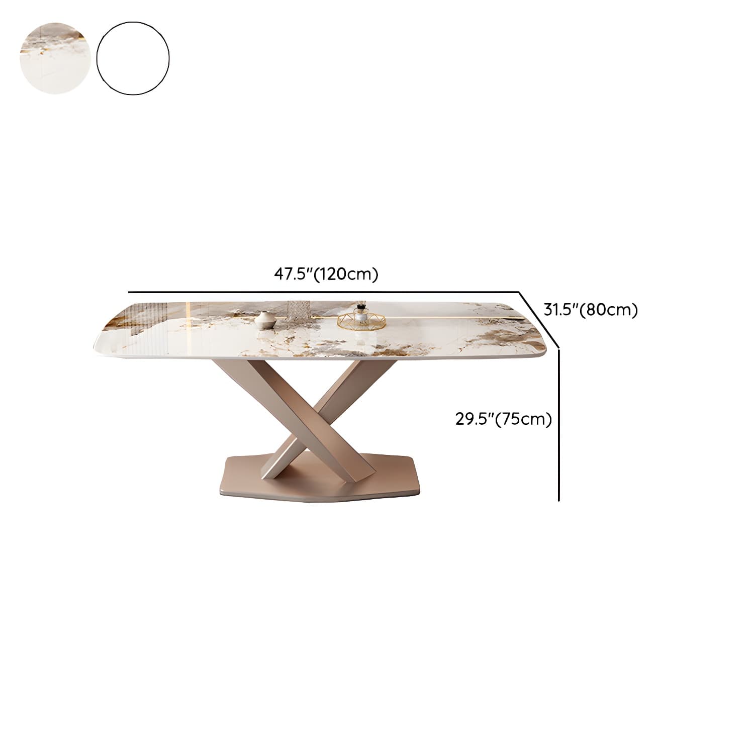 Modern Metal Dining Table in White with Pedestal Base and Violet Accents thumbnail 8