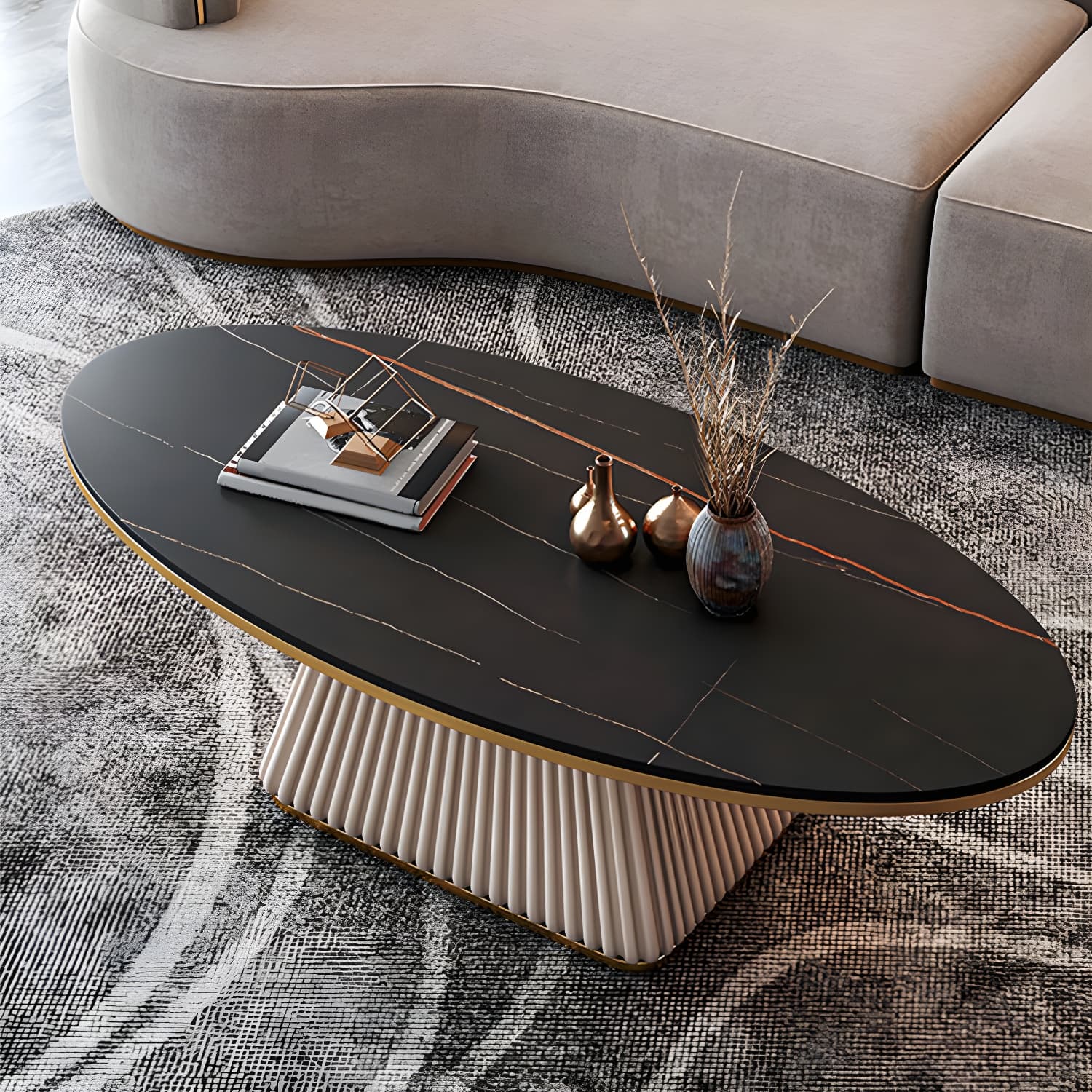 Elliptical Stone Coffee Table Pedestal 1 Single Cocktail Table - 17.72" H thumbnail 15