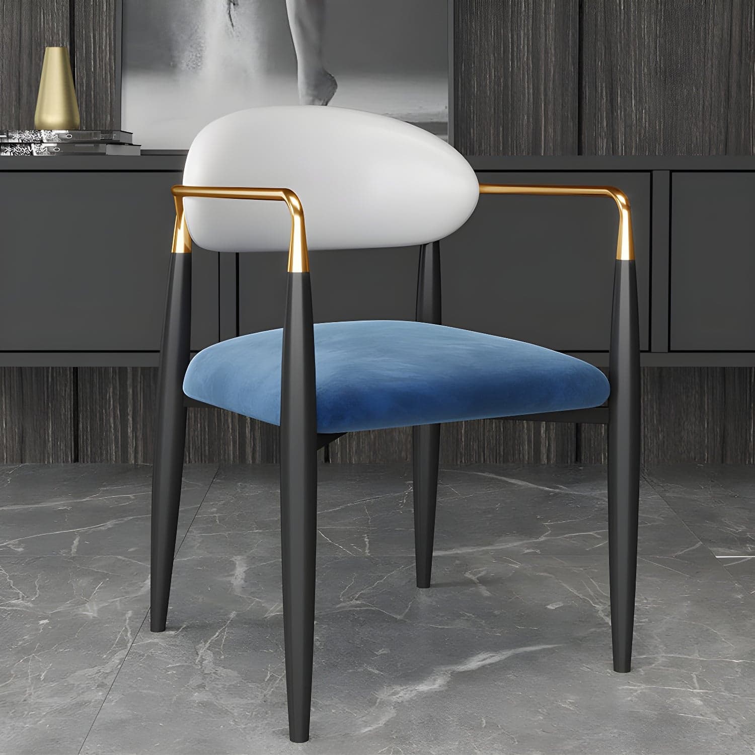 Upholstered Dining Chair Glam Style Open Back Dining Armchair for Indoor thumbnail 10