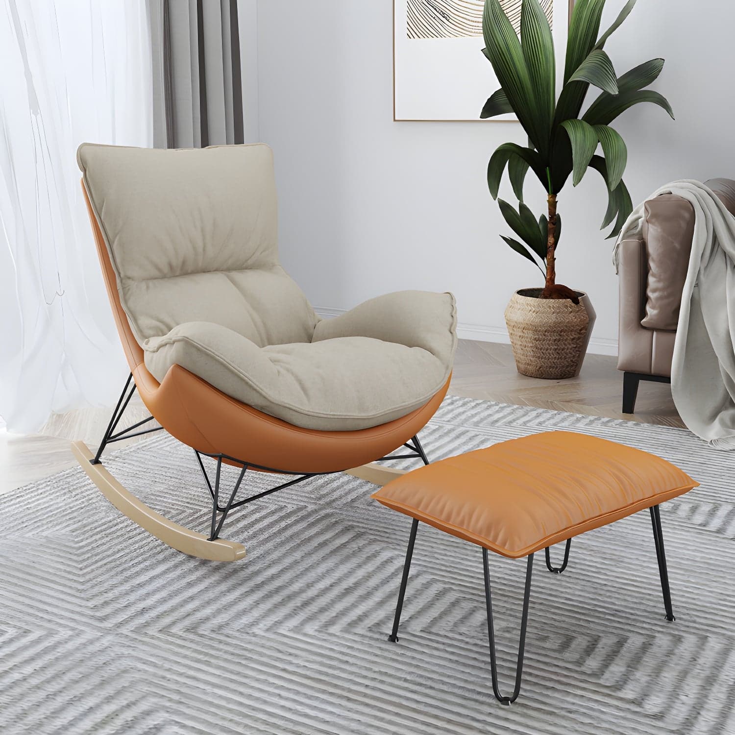 Ergonomic with Ottoman Rocker Chair with Padded Seat Rocking Chair Spindle thumbnail 1