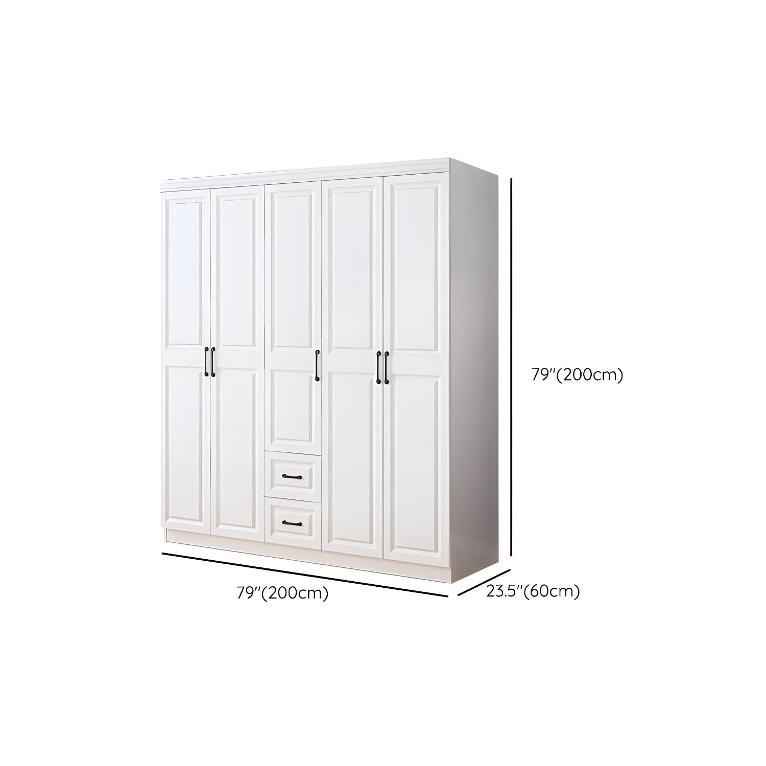 Modern White Wood Wardrobe Armoire with Soft-Close Drawers and Clothing Rod thumbnail 12