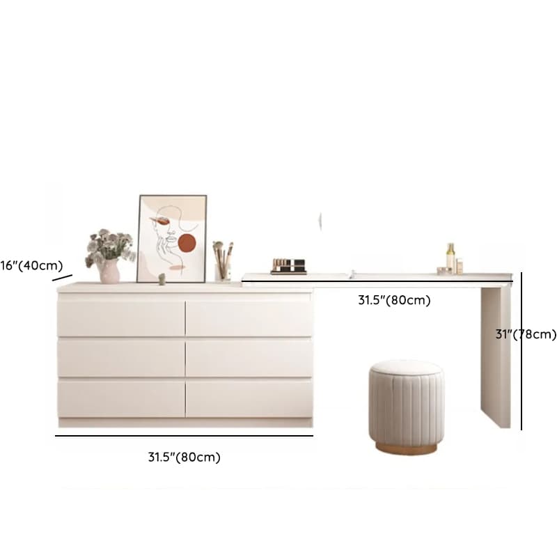 Large Vanity Set with Chalk Seating, 6 Drawers, Lumber Frame, Scalable 2-in-1 Design, and Chair thumbnail 13