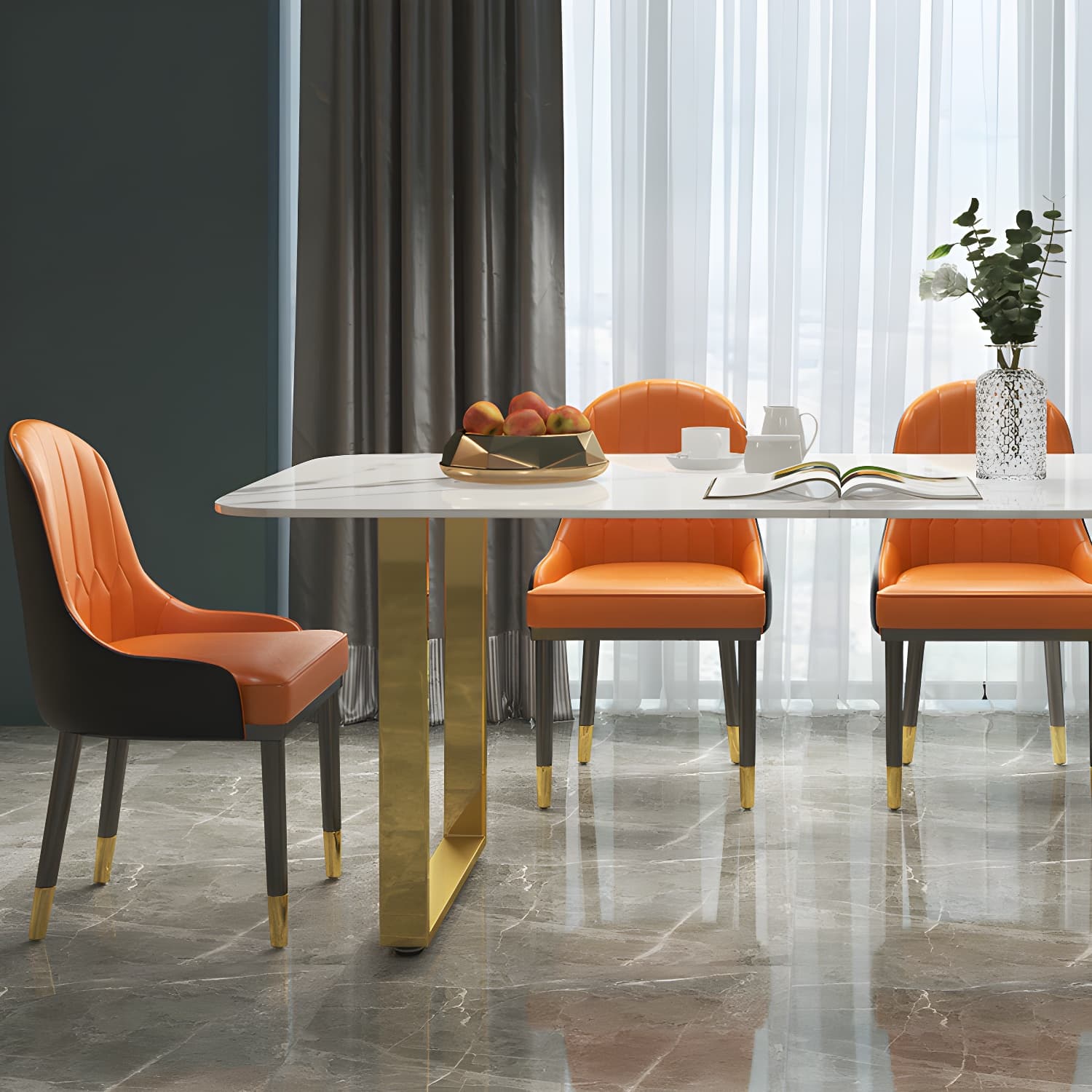 Marble Top Dining Table Modern Rectangle Dining Table with Sled Base thumbnail 8