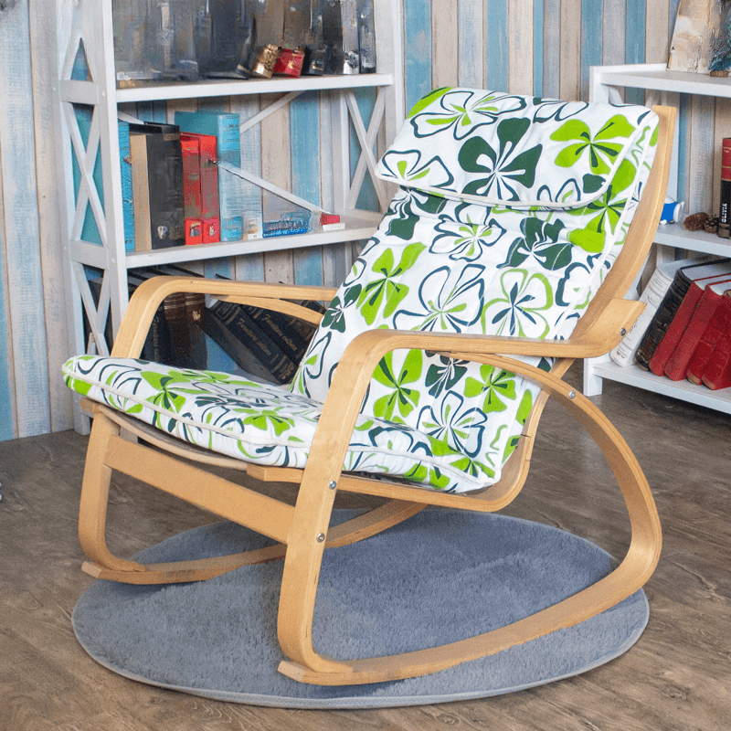 Ergonomic Natural Wood Rocking Armchair with Rear Back, Stationary thumbnail 2