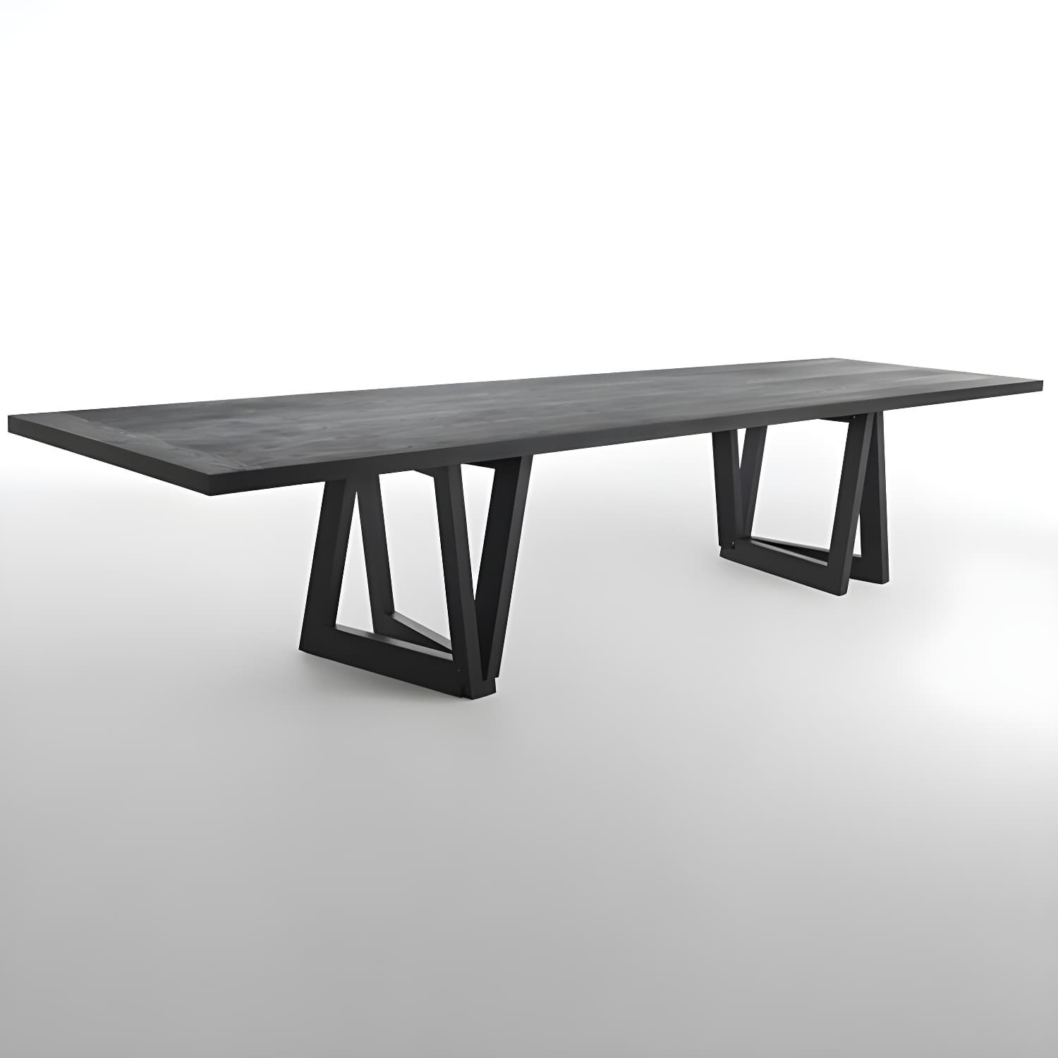 Industrial Solid Wooden Table Restaurant Rectangle Dining Table with Double Pedestal Base thumbnail 3